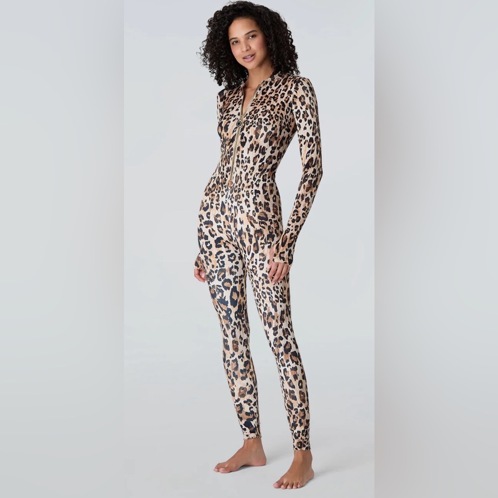 Lois Catsuit in Natural Animal Velvet Leopard Print Jumpsuit